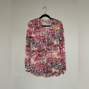 Sno Skins Graffiti Print Mesh Long Sleeve Top Size Small Art to Wear Abstract
